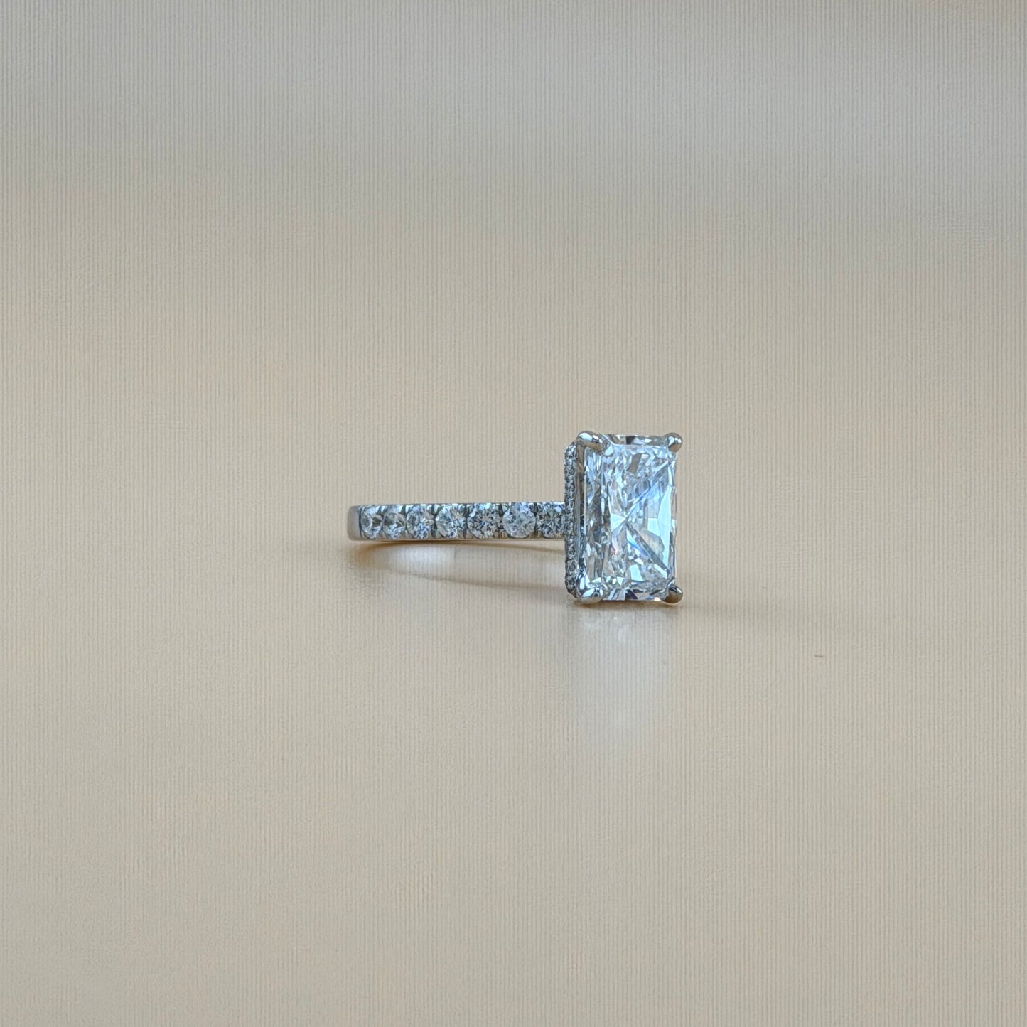 14K White Gold Radiant Cut Lab Grown Diamond Bridal Set – 4.39 CTW (3.08 CT Center) Double Hidden Halo with Matching Band