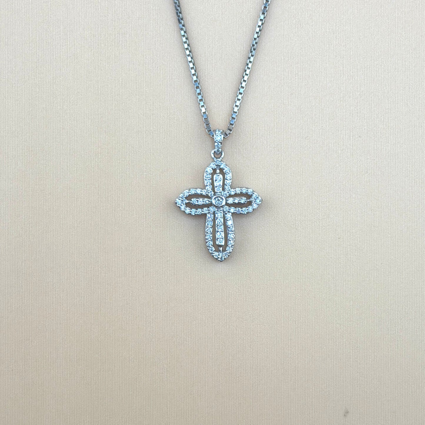 10K White Gold 0.33 CTW Natural Diamond Small Cross Pendant Necklace