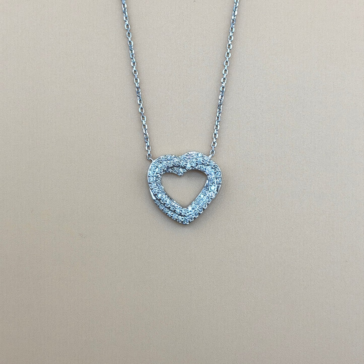 14K White Gold 0.50 CTW Natural Diamond Open Heart Pendant Necklace