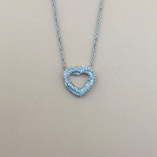 14K White Gold 0.50 CTW Natural Diamond Open Heart Pendant Necklace