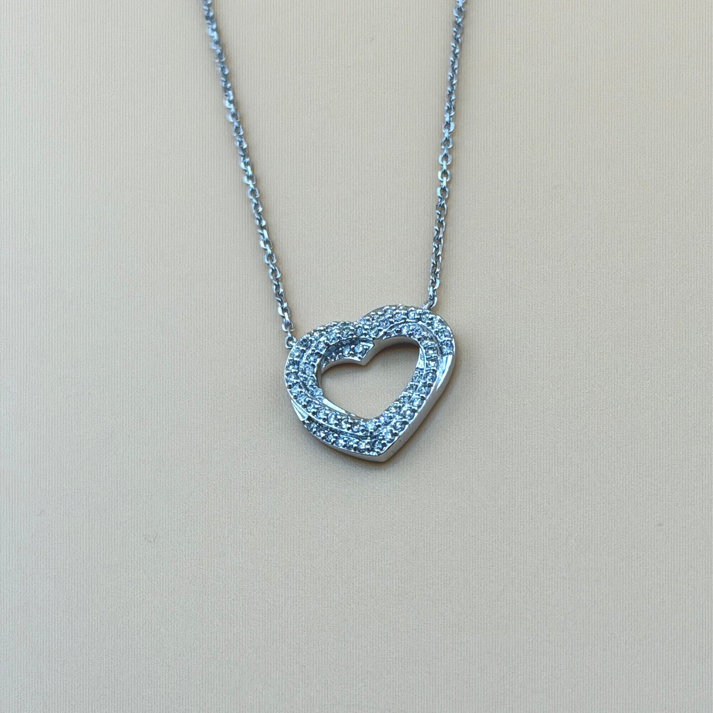 14K White Gold 0.50 CTW Natural Diamond Open Heart Pendant Necklace