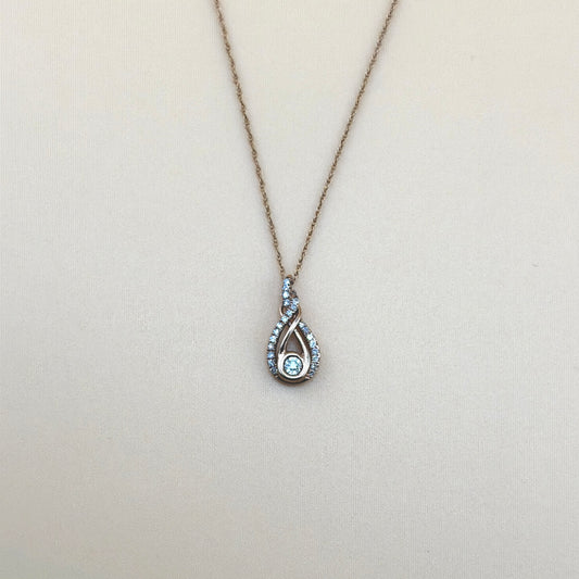 10K Rose Gold Natural Diamond Teardrop Dangle Pendant Necklace