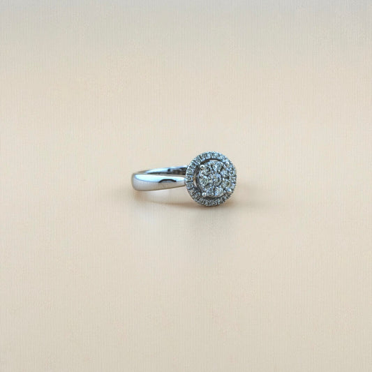 14K White Gold Natural Diamond Cluster Halo Ring – 0.50 CTW