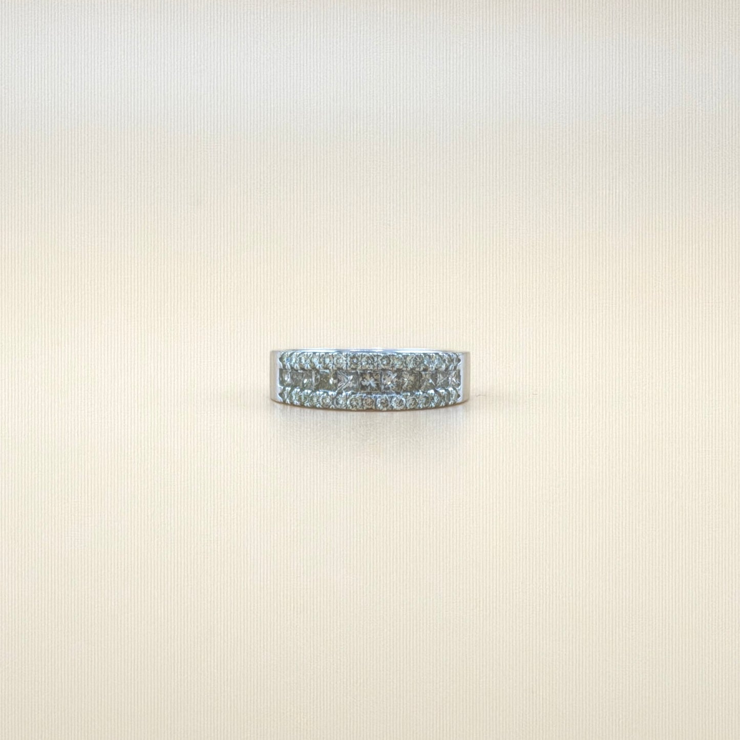 14K White Gold Natural Diamond Wedding Band – 0.99 CTW Princess & Round Diamond Band