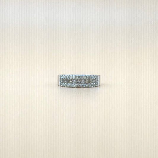 14K White Gold Natural Diamond Wedding Band – 0.99 CTW Princess & Round Diamond Band