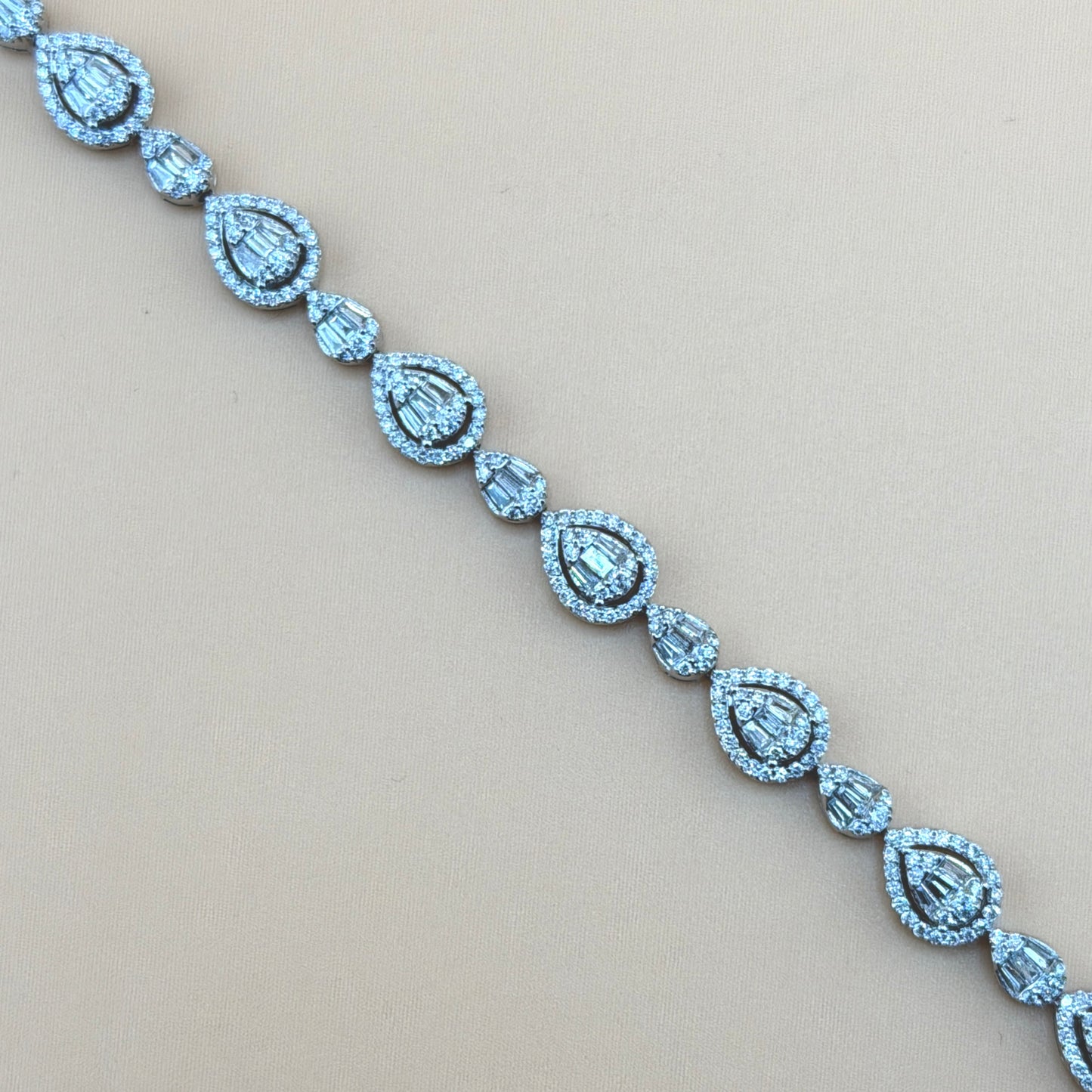 14K White Gold 3.75 CTW Natural Diamond Pear & Baguette Halo Bracelet