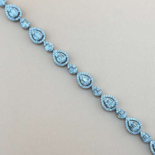 14K White Gold 3.75 CTW Natural Diamond Pear & Baguette Halo Bracelet