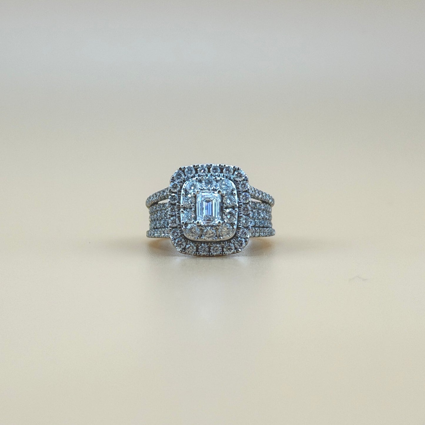14K White Gold 2.29 CTW Natural Diamond Ring with 0.50 CT Emerald-Cut Center & Double Halo