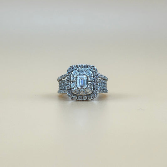 14K White Gold 2.29 CTW Natural Diamond Ring with 0.50 CT Emerald-Cut Center & Double Halo