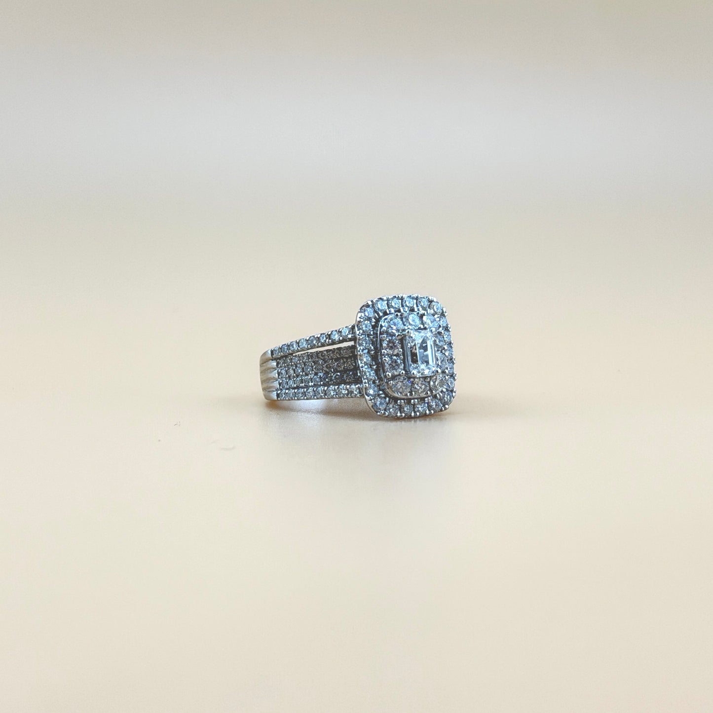 14K White Gold 2.29 CTW Natural Diamond Ring with 0.50 CT Emerald-Cut Center & Double Halo