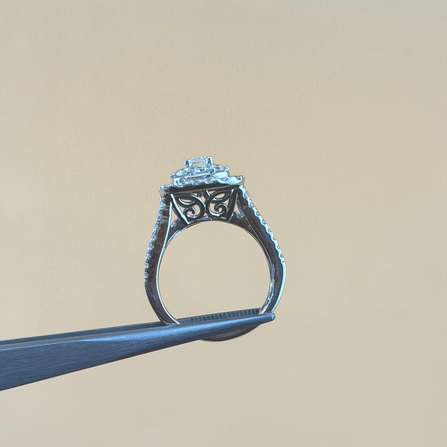 14K White Gold 2.29 CTW Natural Diamond Ring with 0.50 CT Emerald-Cut Center & Double Halo