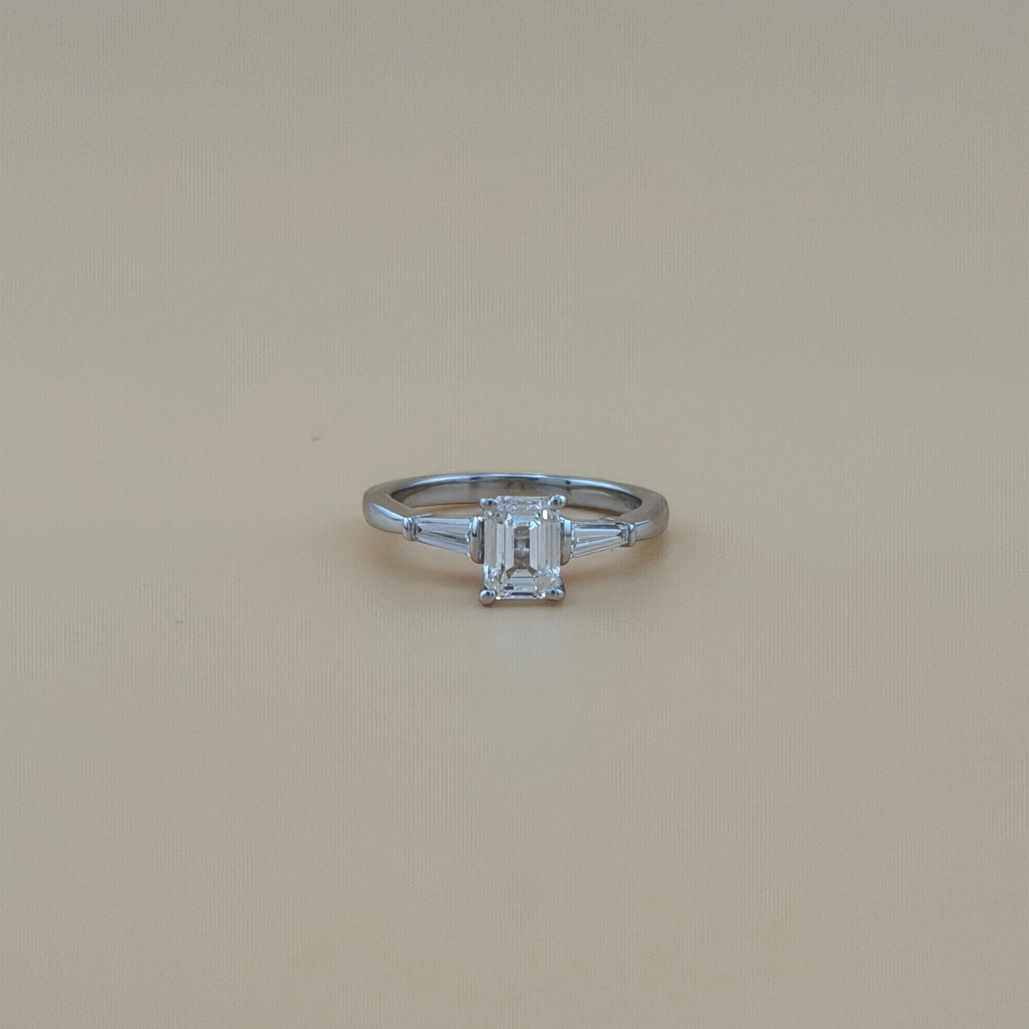 14K White Gold 1.01 CTW Emerald Cut Diamond Three-Stone Ring with Baguette Side Diamonds