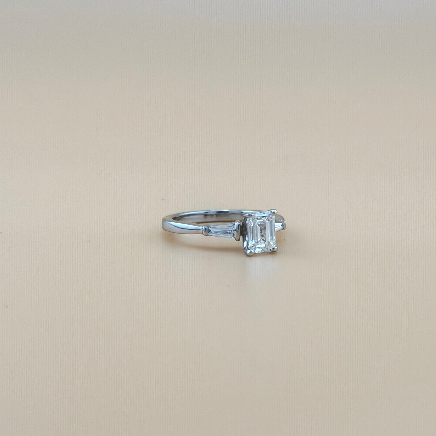 14K White Gold 1.01 CTW Emerald Cut Diamond Three-Stone Ring with Baguette Side Diamonds