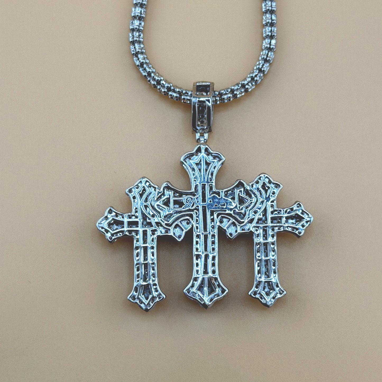 10K White Gold 3.50 CTW Natural Diamond Triple Cross Pendant