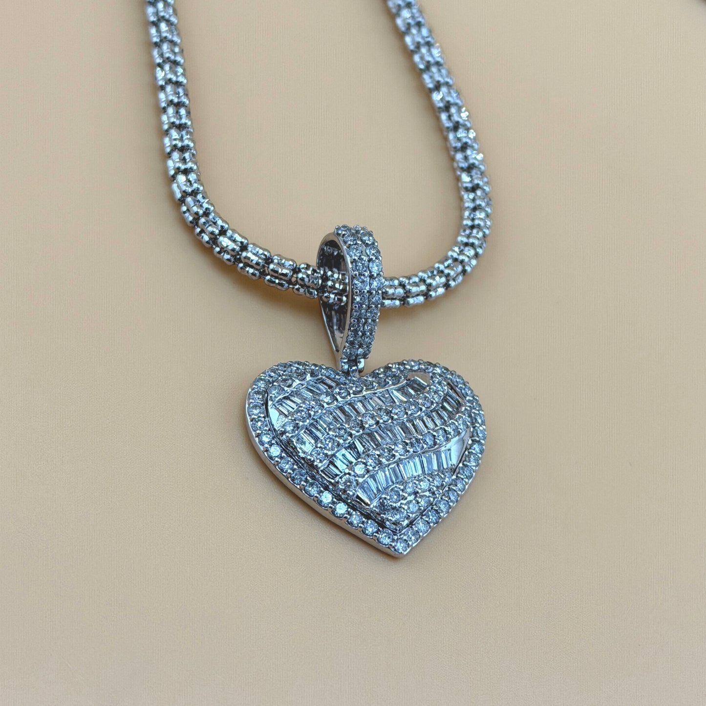 10K White Gold 2.30 CTW Natural Diamond Baguette Heart Pendant