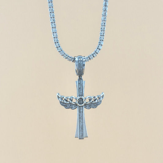 10K White Gold 0.43 CTW Natural Diamond Cross with Wings Pendant