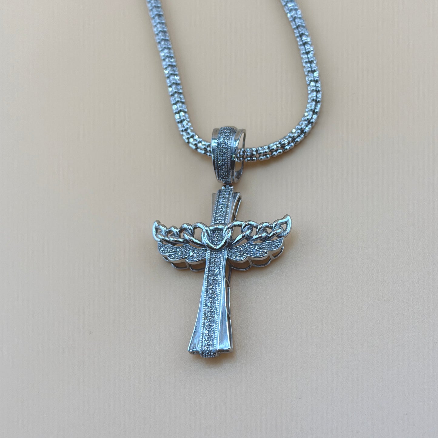 10K White Gold 0.43 CTW Natural Diamond Cross with Wings Pendant