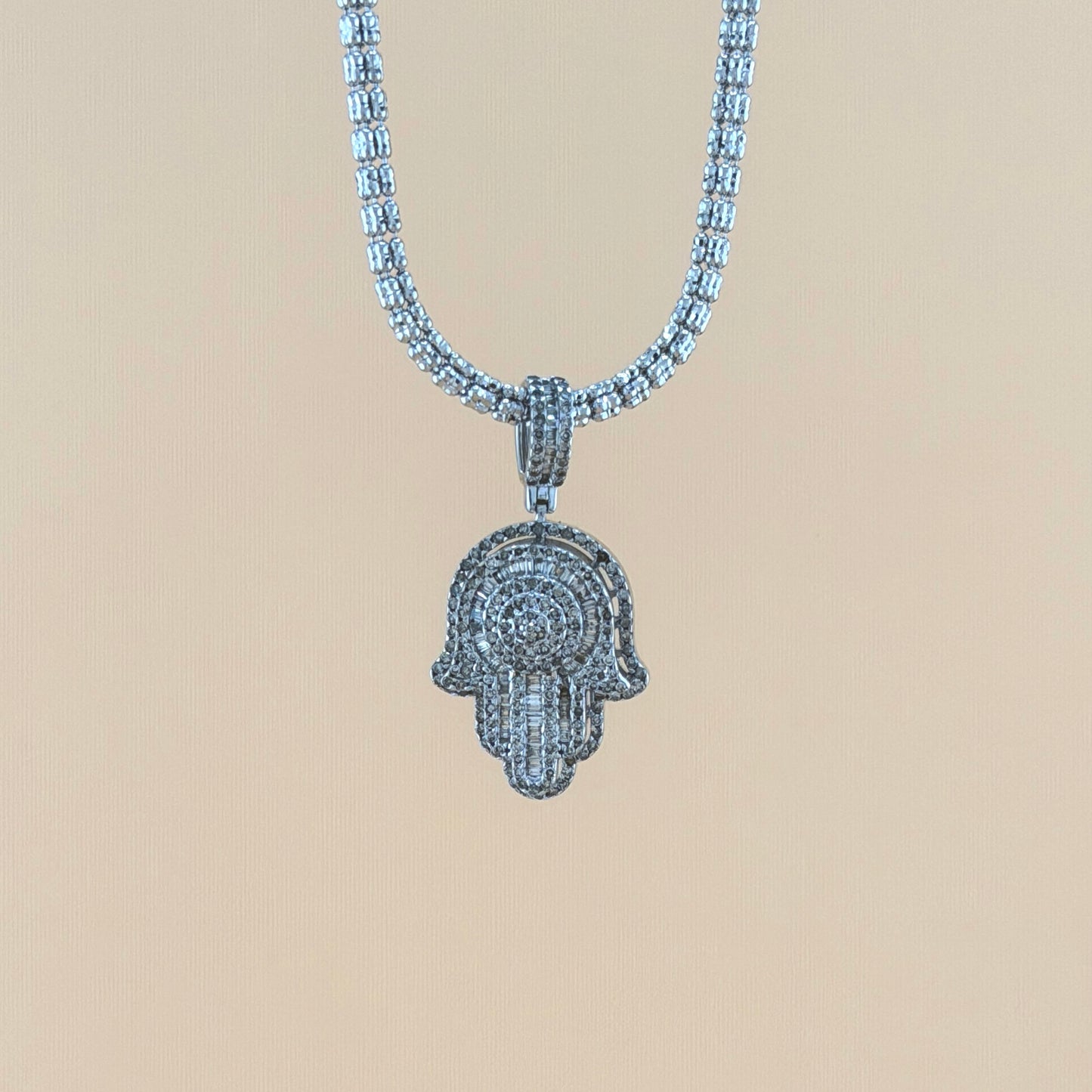 14K White Gold 1.43 CTW Natural Diamond Hamsa Hand Pendant