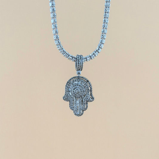14K White Gold 1.43 CTW Natural Diamond Hamsa Hand Pendant