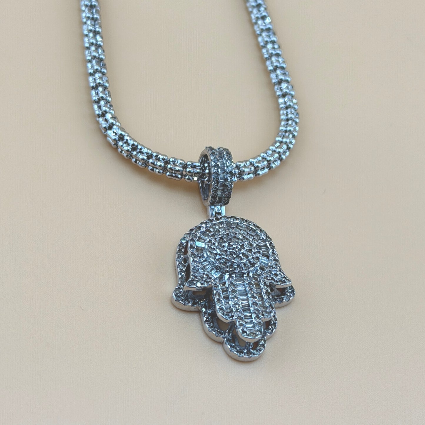 14K White Gold 1.43 CTW Natural Diamond Hamsa Hand Pendant