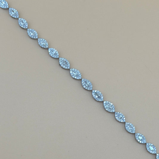 14K White Gold 3.10 CTW Natural Diamond Marquise Halo Link Bracelet