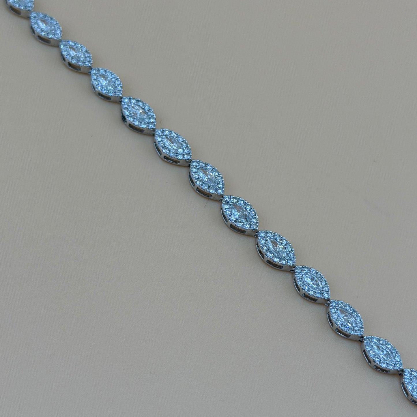 14K White Gold 3.10 CTW Natural Diamond Marquise Halo Link Bracelet