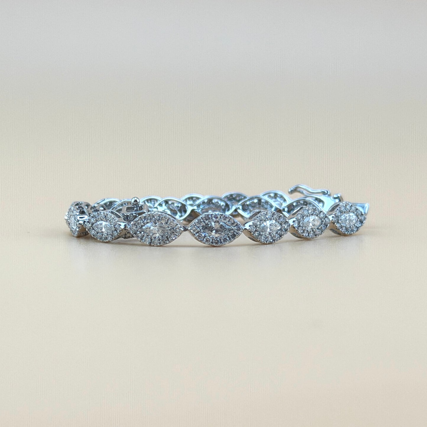 14K White Gold 3.10 CTW Natural Diamond Marquise Halo Link Bracelet