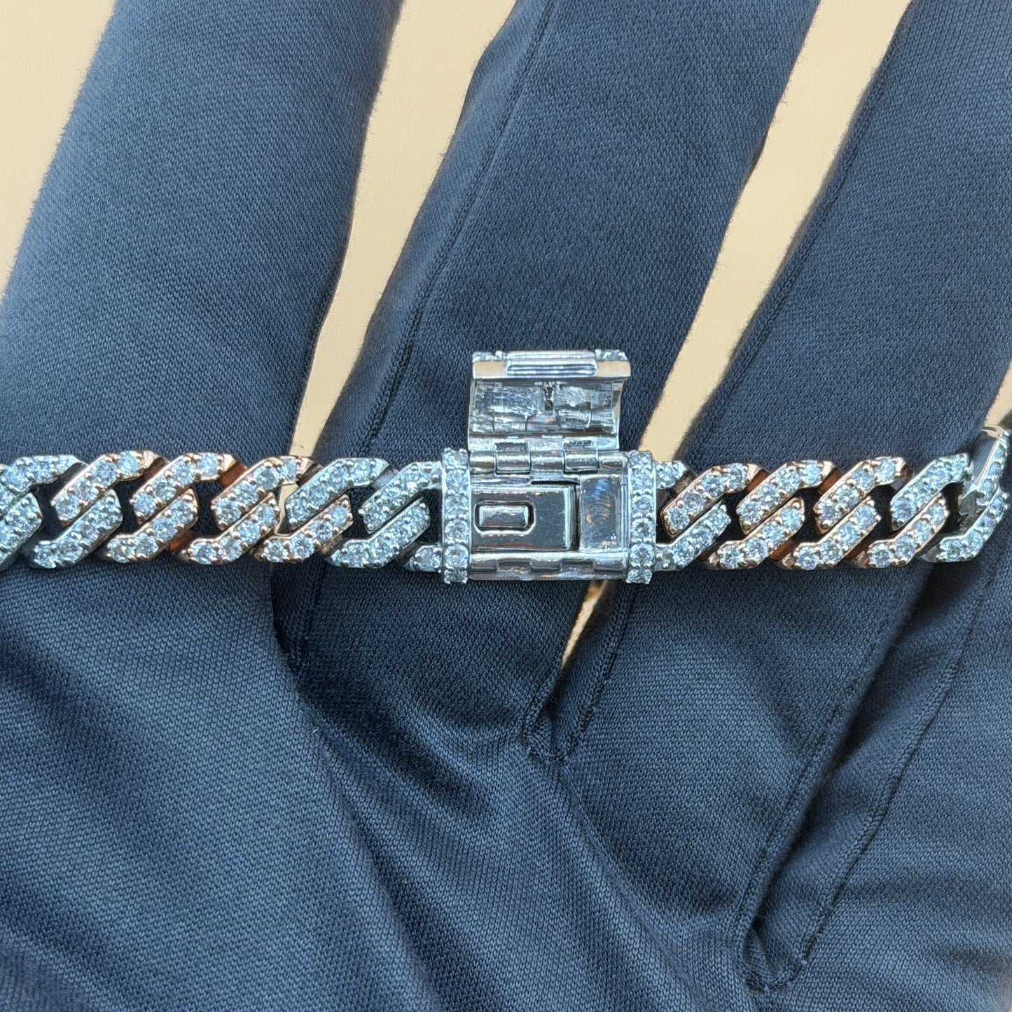 10K Two-Tone Gold (White & Rose) 7.43 CTW Natural Diamond Cuban Link Bracelet – 8"