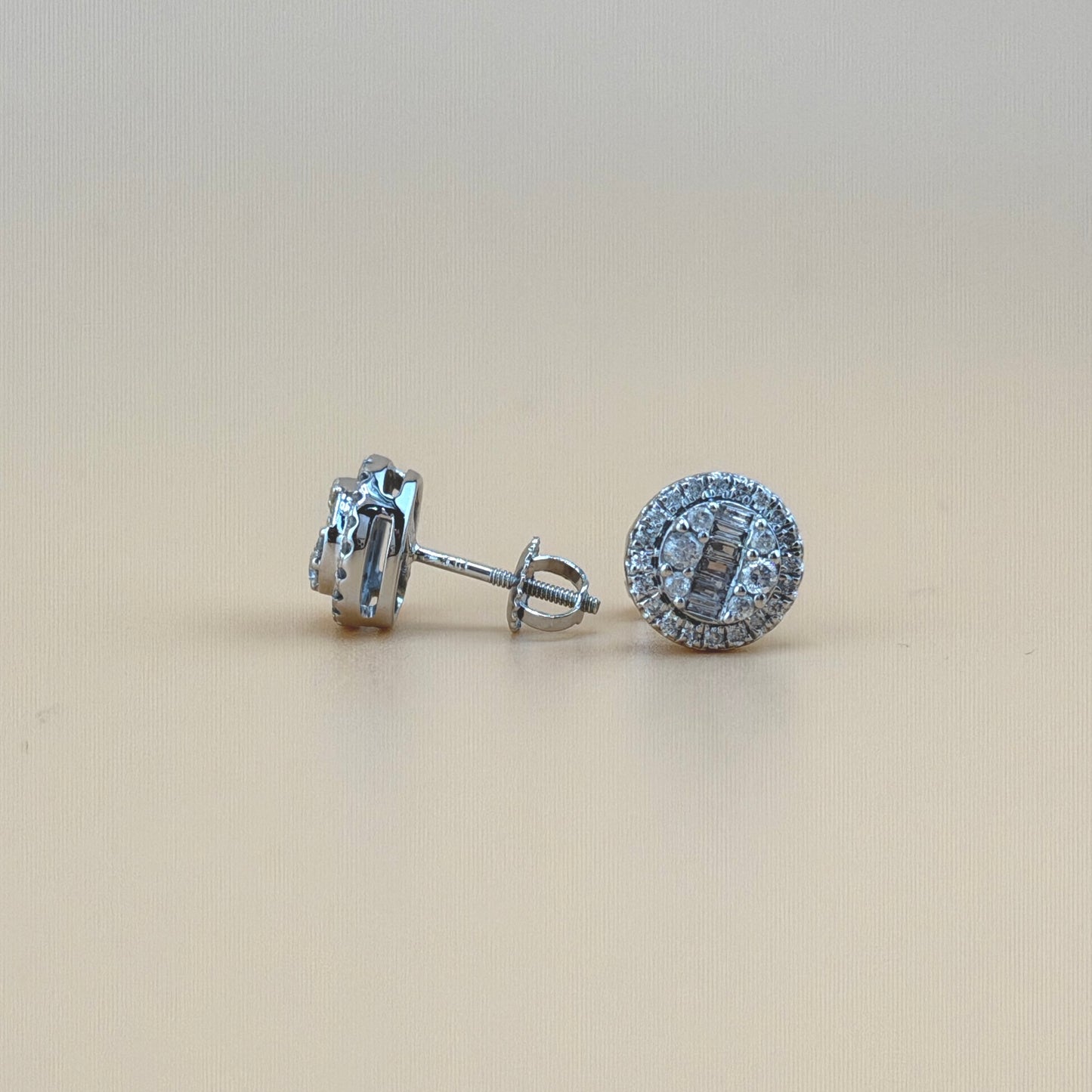 10K White Gold 0.50 CTW Natural Diamond Baguette & Round Halo Earrings