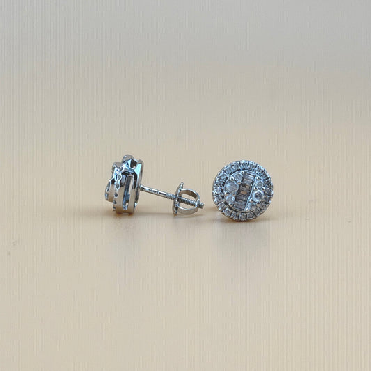 10K White Gold 0.50 CTW Natural Diamond Baguette & Round Halo Earrings