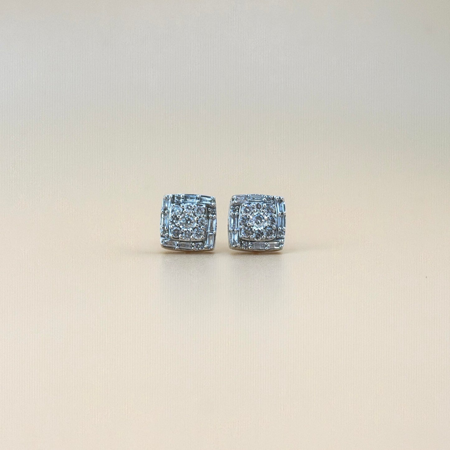 10K White Gold 0.75 CTW Natural Diamond Square Halo Earrings with Baguettes