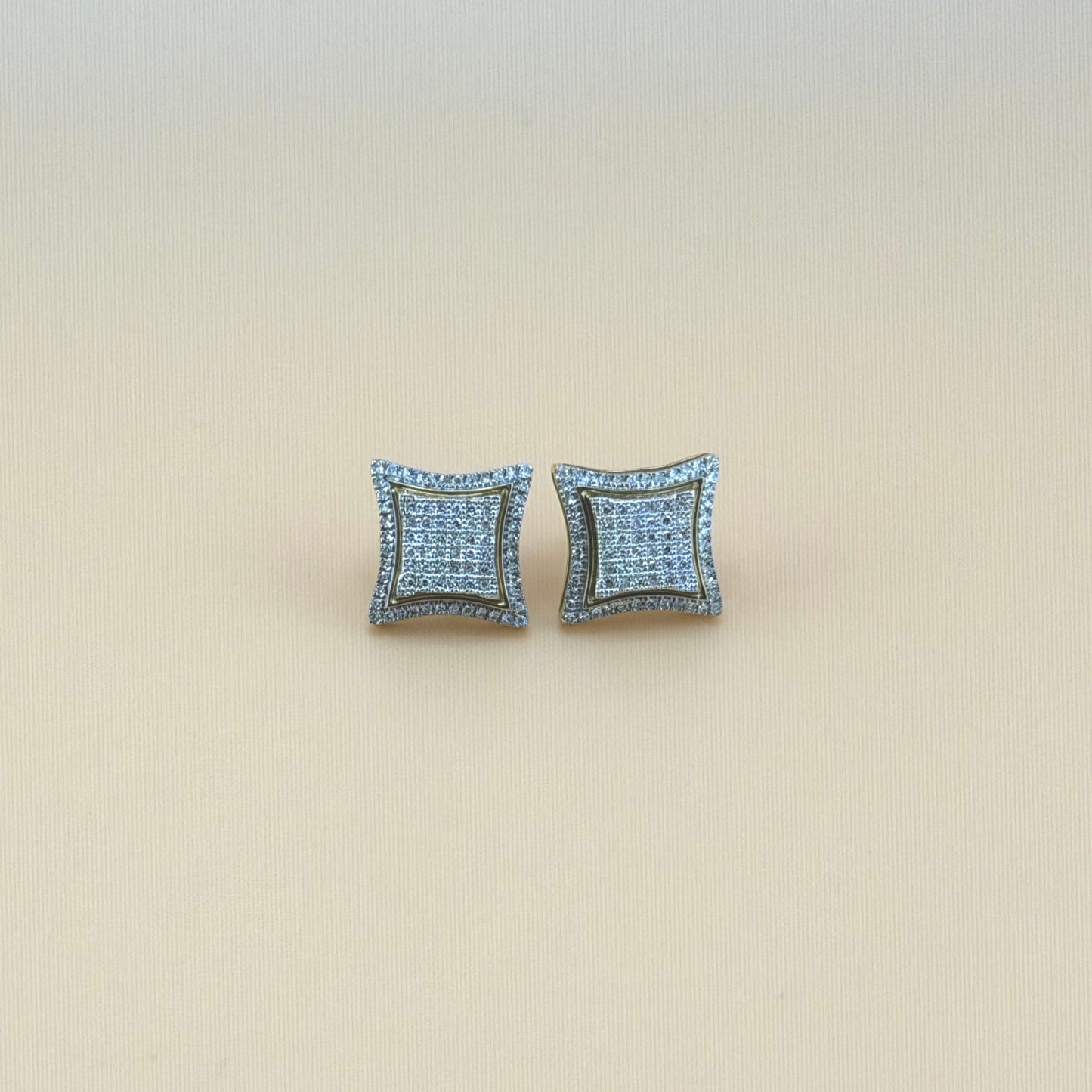 10K Yellow Gold 0.50 CTW Natural Diamond Square Cluster Stud Earrings