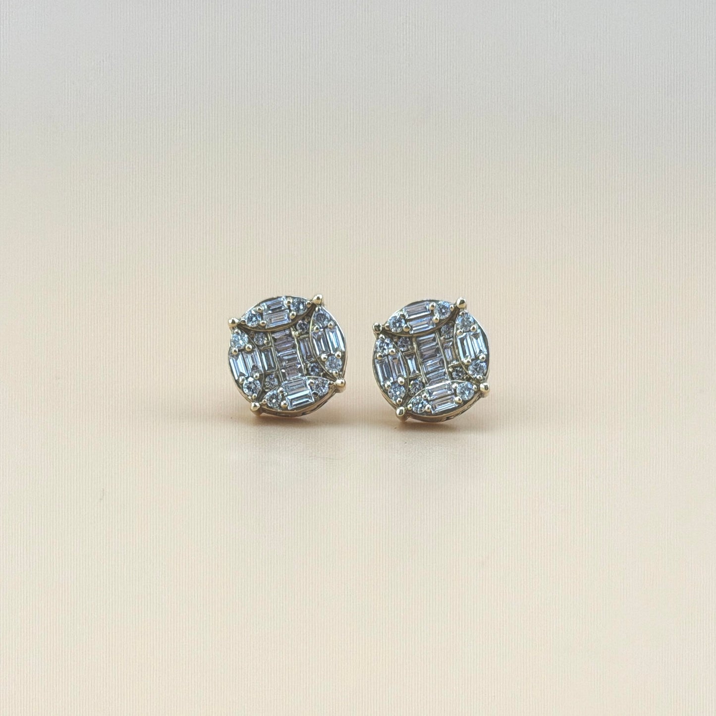 14K Yellow Gold 1.00 CTW Natural Diamond Baguette Cluster Earrings