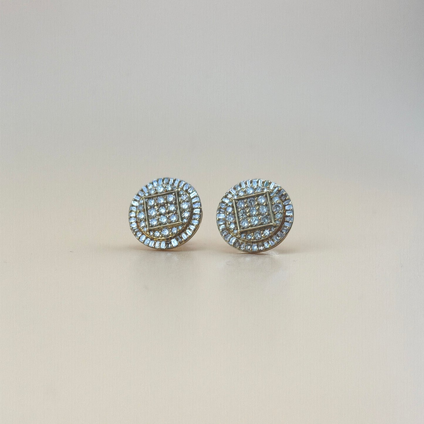 10K Yellow Gold 1.73 CTW Natural Diamond Round Cluster Halo Earrings – Baguette & Round Diamond Stud Earrings