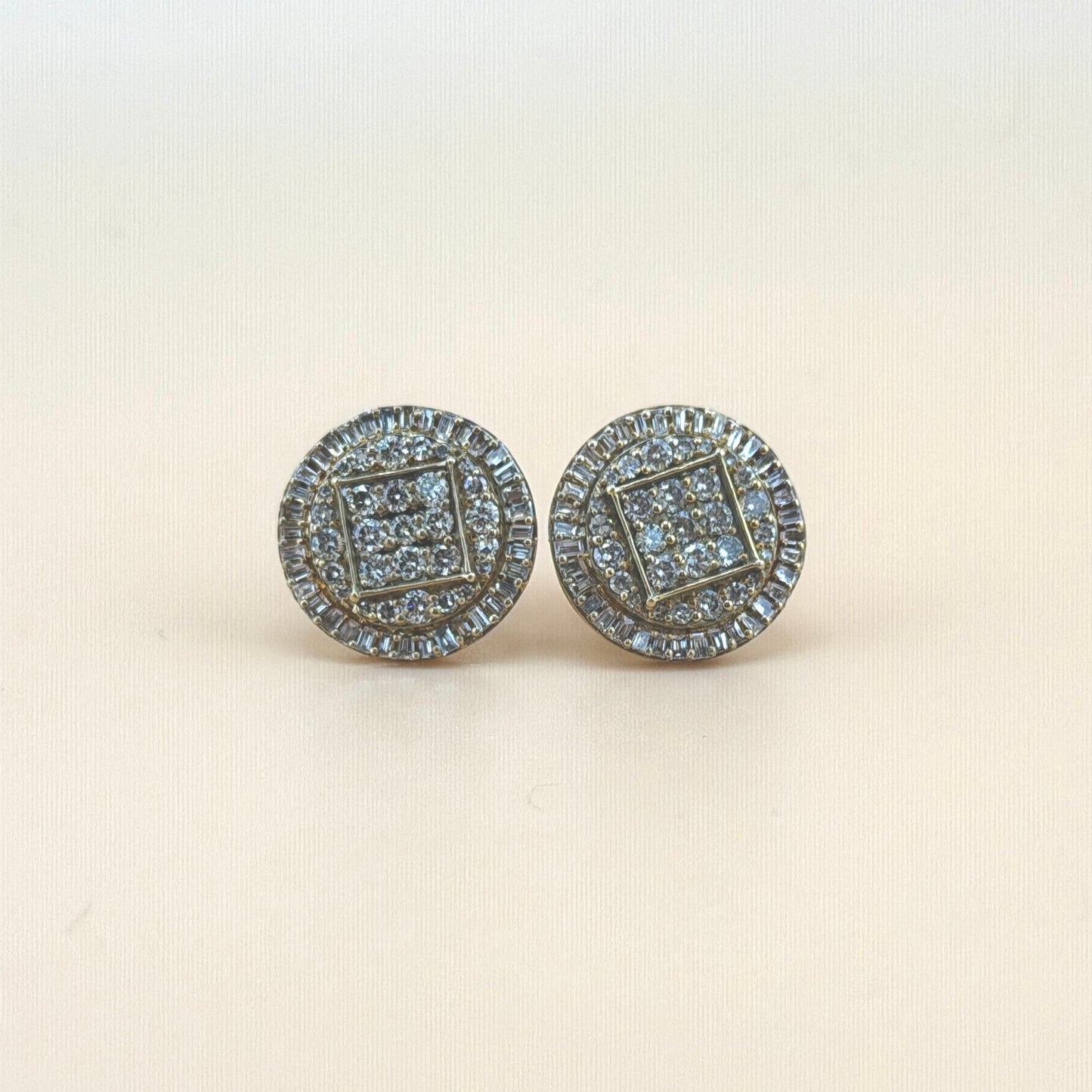 10K Yellow Gold 1.73 CTW Natural Diamond Round Cluster Halo Earrings – Baguette & Round Diamond Stud Earrings