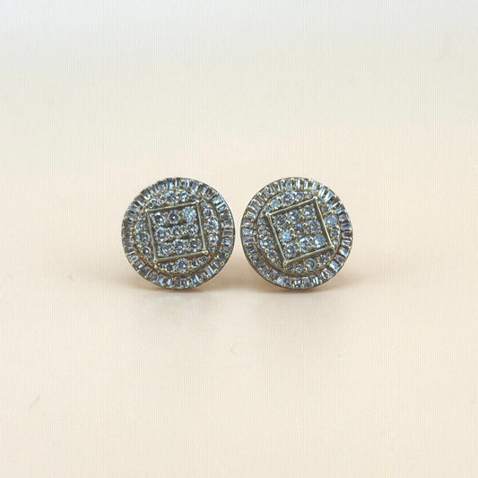 10K Yellow Gold 1.73 CTW Natural Diamond Round Cluster Halo Earrings – Baguette & Round Diamond Stud Earrings