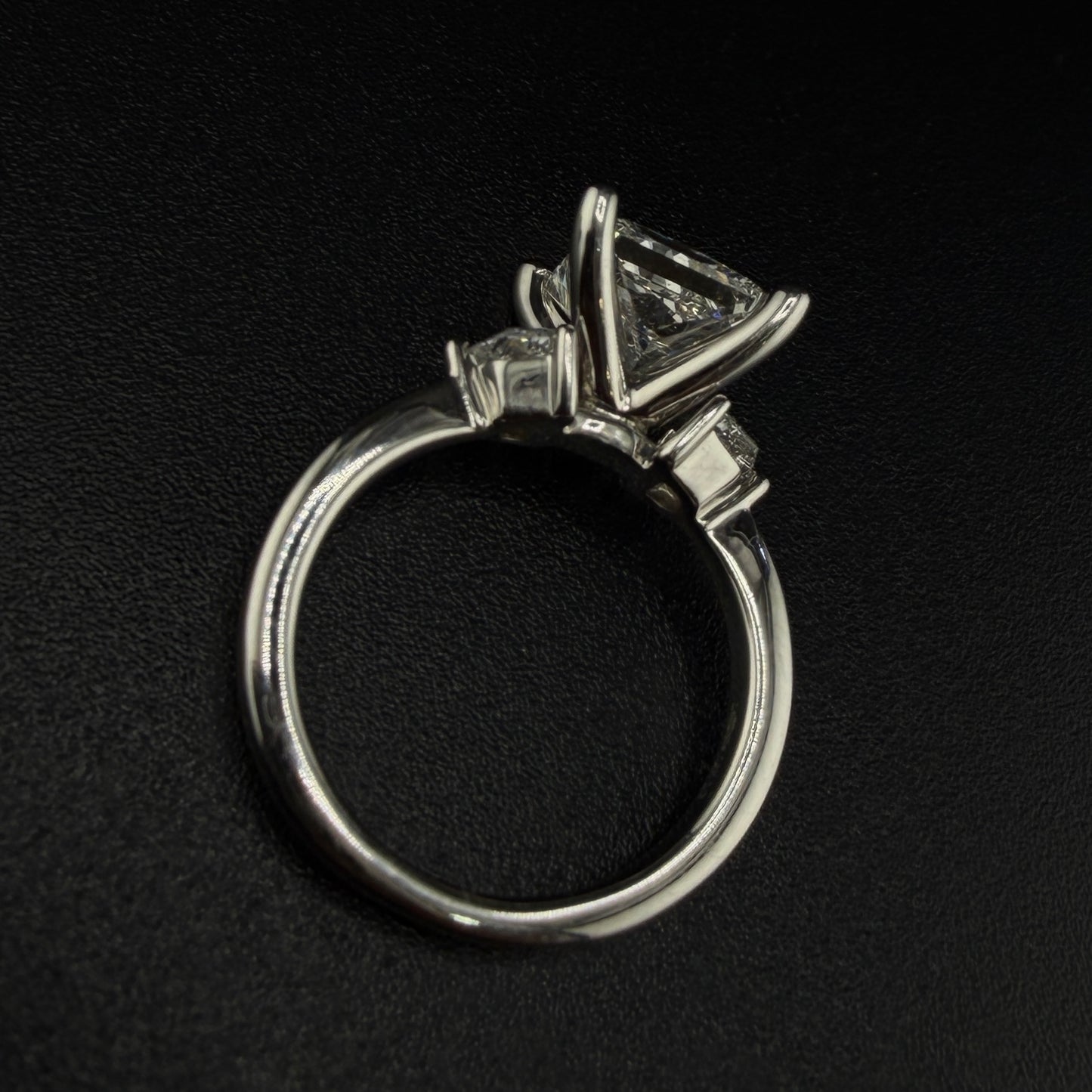 14K White Gold 3.50 CTW Lab Diamond Princess Cut Engagement Ring – 3 CT Center with Trapezoid Side Stones