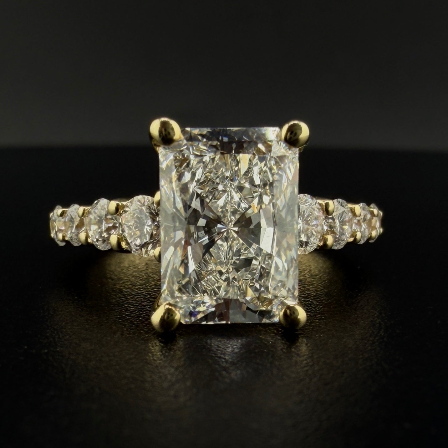 14K Yellow Gold Radiant Cut Lab Diamond Engagement Ring – 3.80 CTW, 3.05 CT Center with Diamond Accent Band