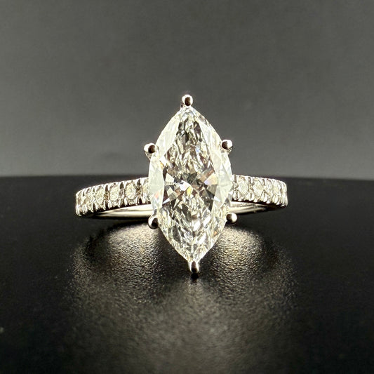 14K White Gold 3.31 CTW VVS2 Lab Diamond Marquise Engagement Ring Set – 2.03 CT Center with Matching Band