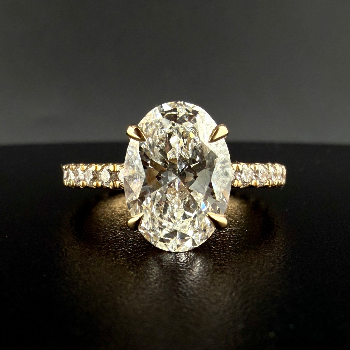 14K Yellow Gold Oval Cut Lab Diamond Engagement Ring – 4.45 CTW Total Diamond Weight