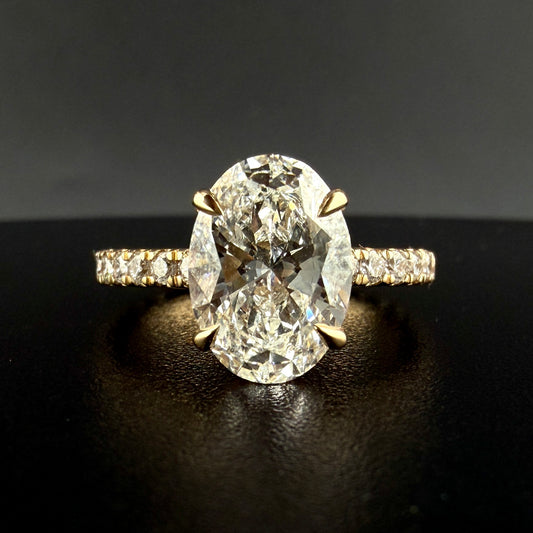 14K Yellow Gold Oval Cut Lab Diamond Engagement Ring – 4.45 CTW Total Diamond Weight