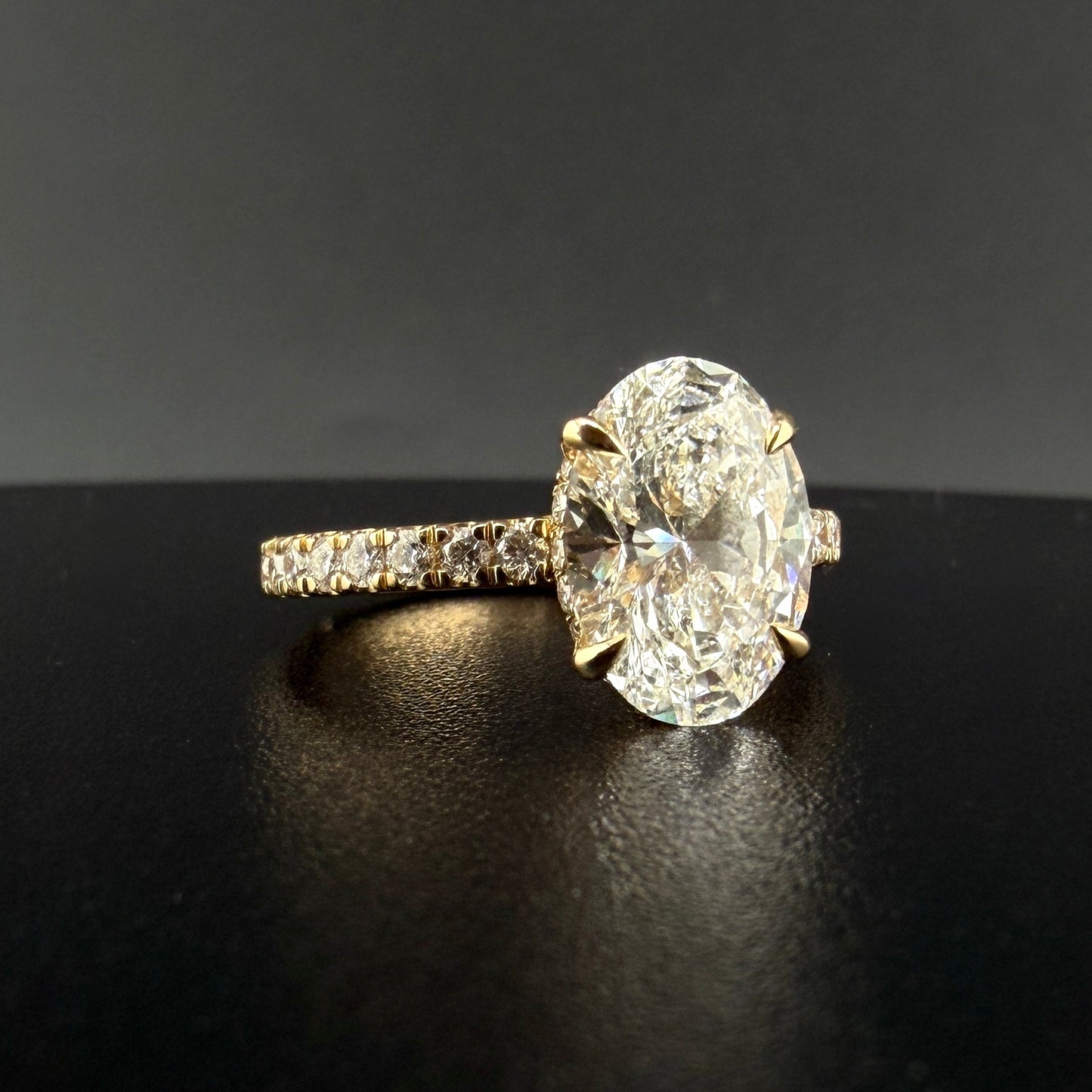 14K Yellow Gold Oval Cut Lab Diamond Engagement Ring – 4.45 CTW Total Diamond Weight