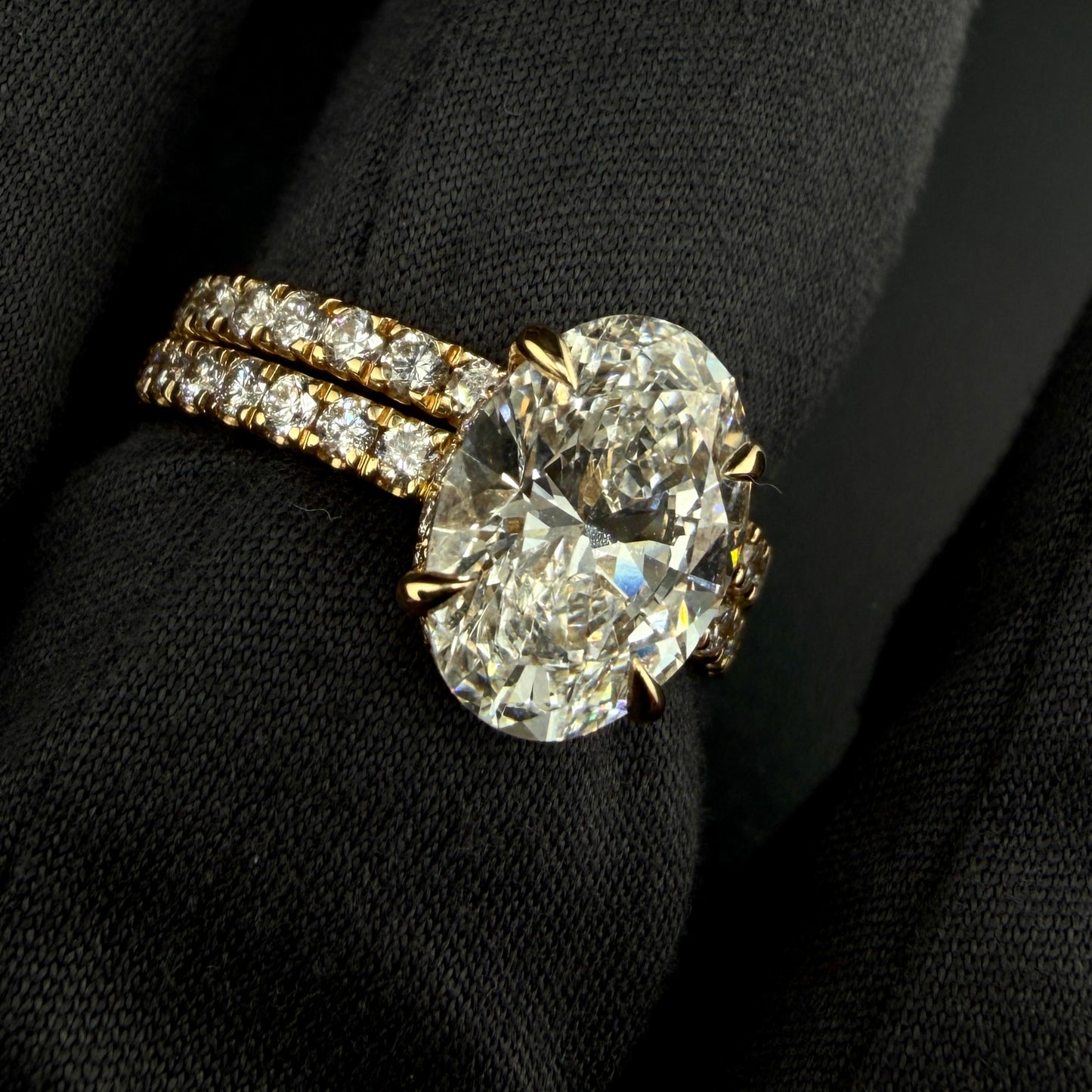 14K Yellow Gold Oval Cut Lab Diamond Engagement Ring – 4.45 CTW Total Diamond Weight