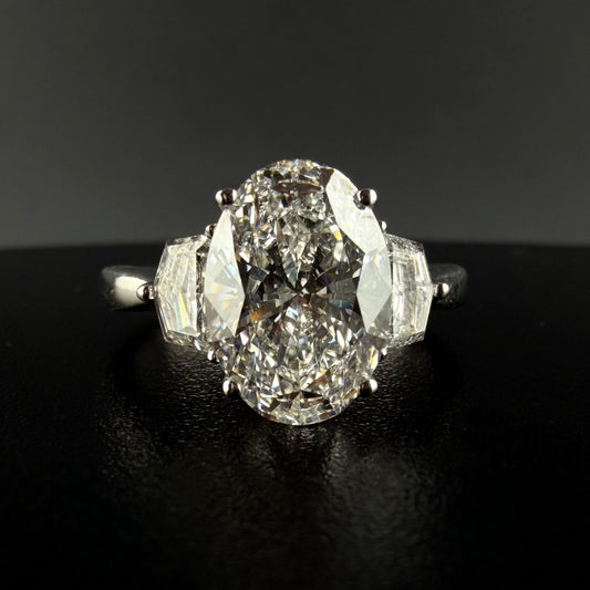 3.77 Carat Lab Gown Diamond Engagement ring with 3 CTW Oval center