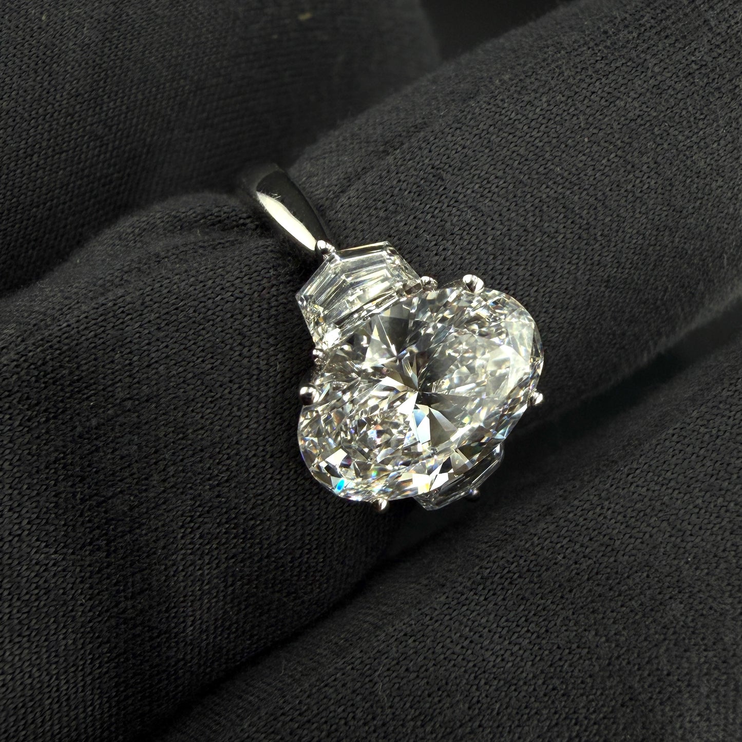 3.77 Carat Lab Gown Diamond Engagement ring with 3 CTW Oval center