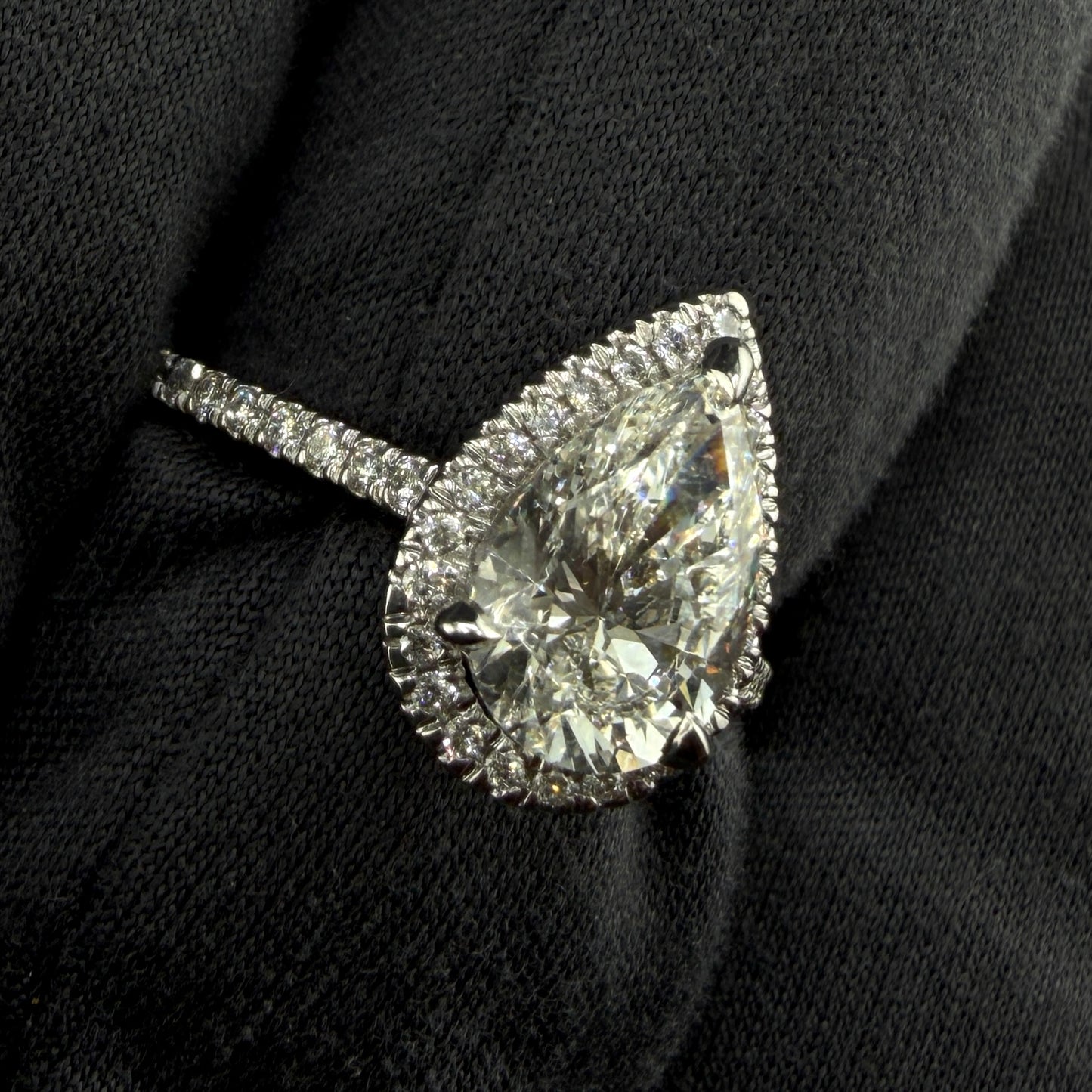 1.25 carats Pear center 1.75 carats diamonds 14k gold Engagement RIng