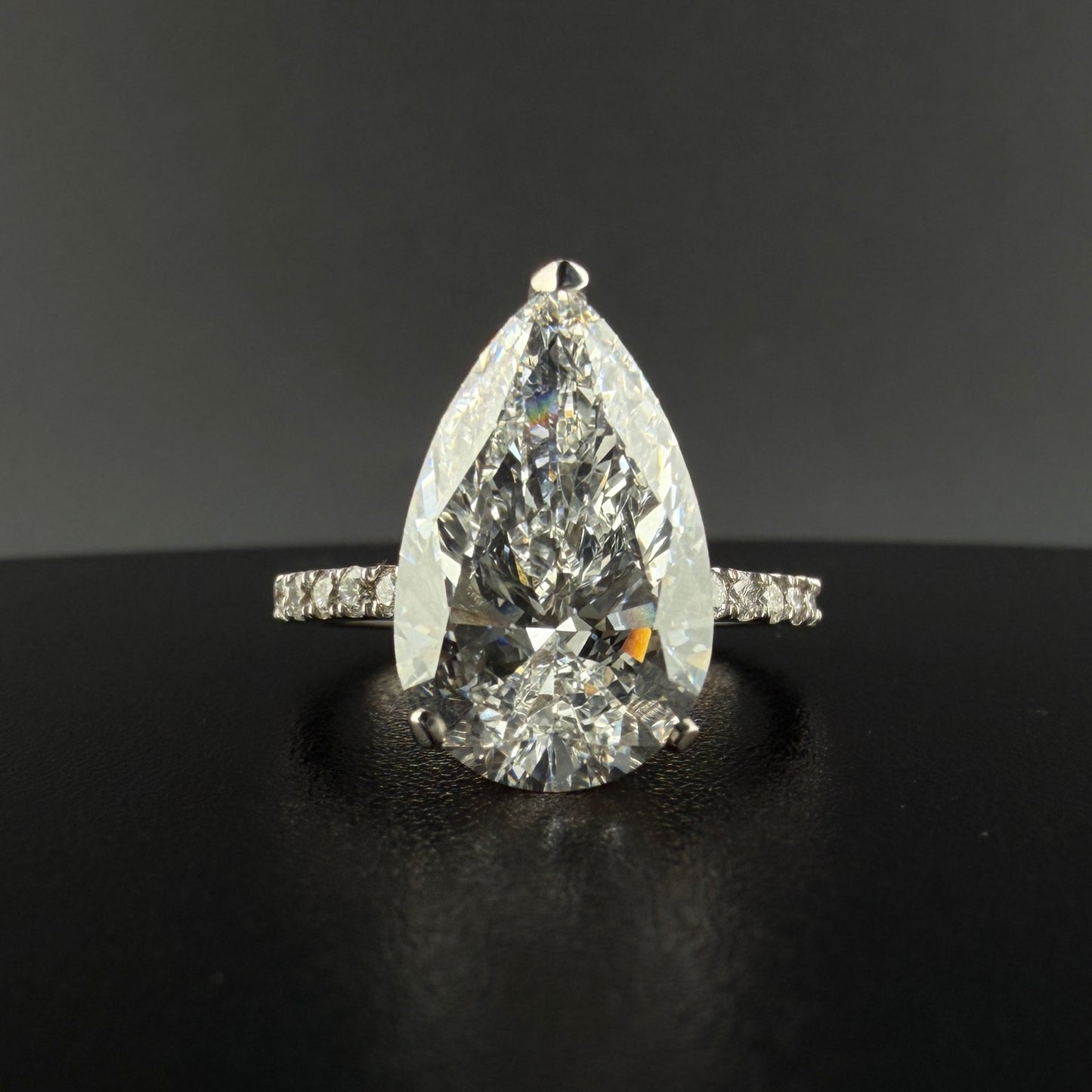 14K White Gold 5.58 CTW Lab Diamond Pear Engagement Ring – 5.03 CT Center, VS1 Clarity, E Color
