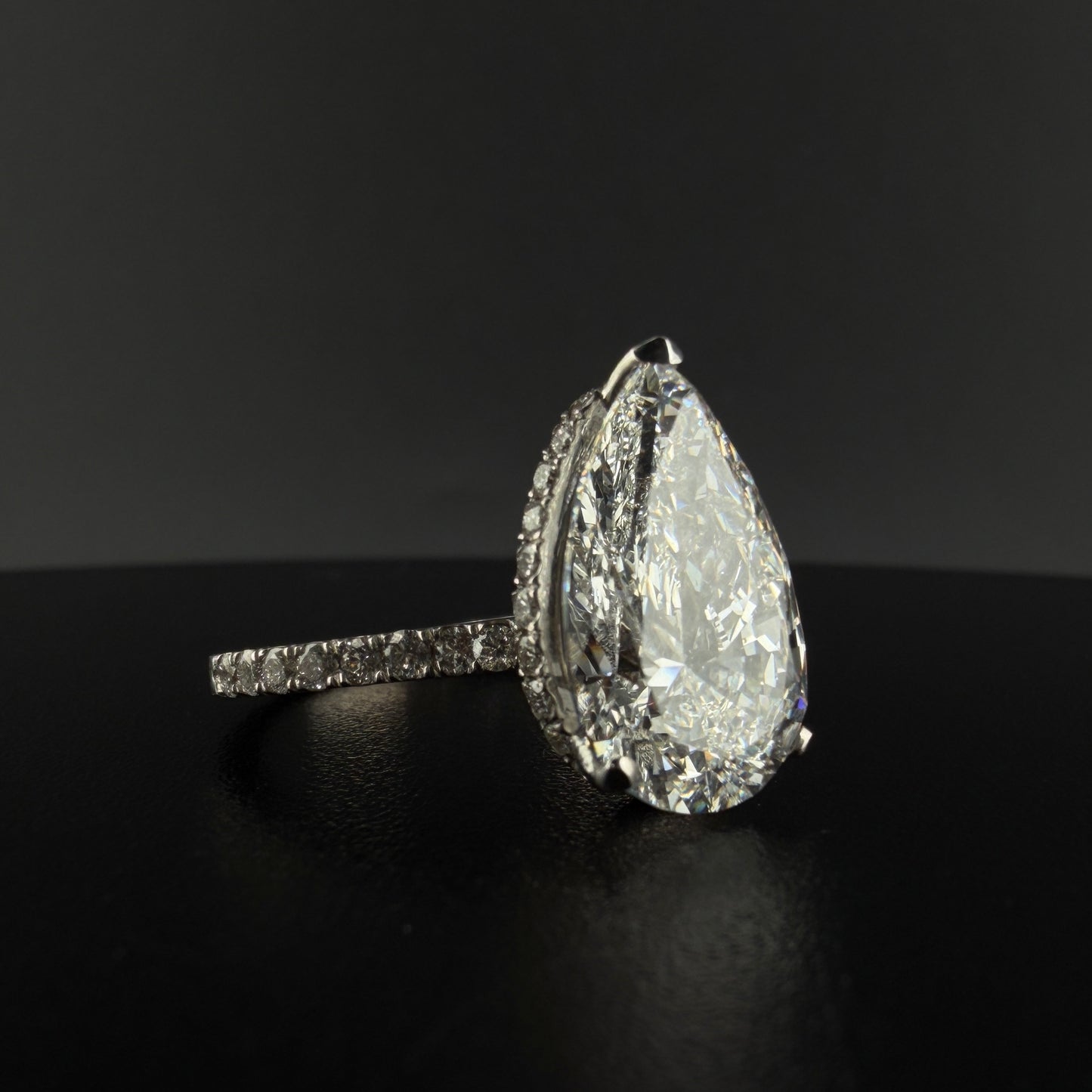 14K White Gold 5.58 CTW Lab Diamond Pear Engagement Ring – 5.03 CT Center, VS1 Clarity, E Color