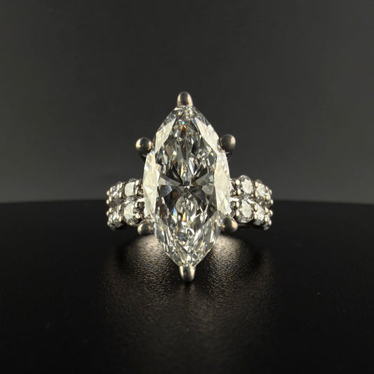 14K White Gold 6.00 CTW Lab Diamond Marquise Engagement Ring – 4.00 CT Center Stone