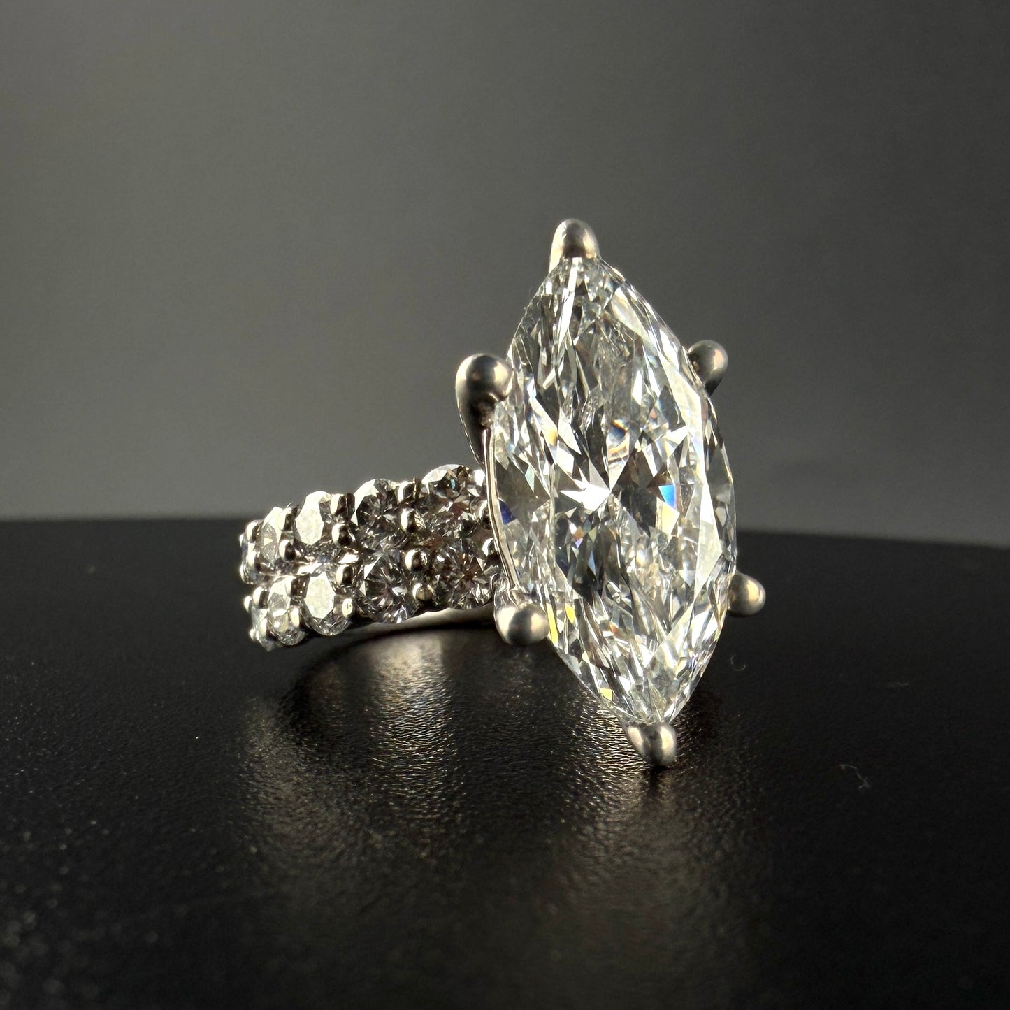 14K White Gold 6.00 CTW Lab Diamond Marquise Engagement Ring – 4.00 CT Center Stone
